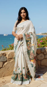 WHITE DIGITAL PRINTED COTTON SAREE